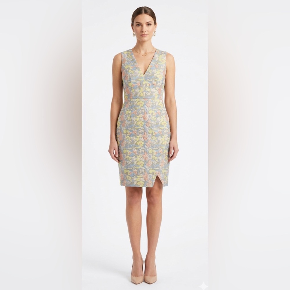 Calvin Klein Floral Pastel Embroidered Sheath Dress Sleeveless Pencil Easter- 2